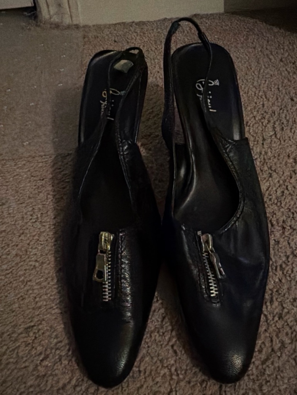 Black Slingback Heels with Zip Accent - Unbranded